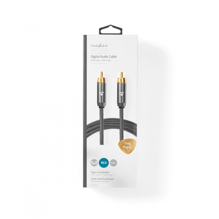 Nedis Digitaalinen äänikaapeli | RCA Uros | RCA Uros | Kullattu | 2.00 m | Pyöreä | Puuvilla | Antrasiitti / Gun Metal Harmaa | Laatikko kannella ja ikkunalla
