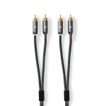 Nedis Stereoäänikaapeli | 2x RCA uros | 2x RCA uros | Kullattu | 5.00 m | Pyöreä | Gun Metal Harmaa / Harmaa | Laatikko kannella ja ikkunalla