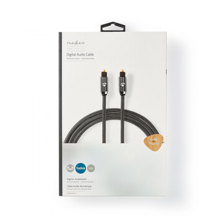 Nedis Optinen Audiokaapeli | TosLink uros | TosLink uros | 1.00 m | Pyöreä | Puuvilla | Gun Metal Harmaa | Laatikko kannella ja ikkunalla
