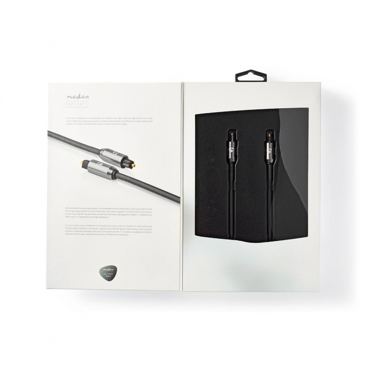 Nedis Optinen Audiokaapeli | TosLink uros | TosLink uros | 3.00 m | Pyöreä | Puuvilla | Gun Metal Harmaa | Laatikko kannella ja ikkunalla