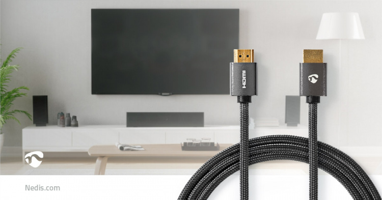 Nedis High Speed HDMI ™ Kaapeli Ethernet | HDMI™ liitin | HDMI™ liitin | 4K@60Hz | ARC | 18 Gbps | 1.00 m | Pyöreä | Puuvilla | Gun Metal Harmaa | Laatikko kannella ja ikkunalla Nedis High Speed HDMI ™ Kaapeli Ethernet | HDMI™ liitin | HDMI™ liitin | 4K@60Hz | ARC | 18 Gbps | 1.00 m | Pyöreä | Puuvilla | Gun Metal Harmaa | Laatikko kannella ja ikkunalla