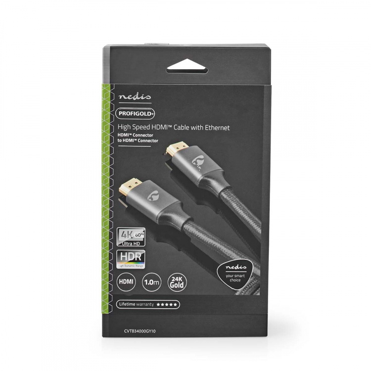 Nedis High Speed HDMI ™ Kaapeli Ethernet | HDMI™ liitin | HDMI™ liitin | 4K@60Hz | ARC | 18 Gbps | 1.00 m | Pyöreä | Puuvilla | Gun Metal Harmaa | Laatikko kannella ja ikkunalla Nedis High Speed HDMI ™ Kaapeli Ethernet | HDMI™ liitin | HDMI™ liitin | 4K@60Hz | ARC | 18 Gbps | 1.00 m | Pyöreä | Puuvilla | Gun Metal Harmaa | Laatikko kannella ja ikkunalla