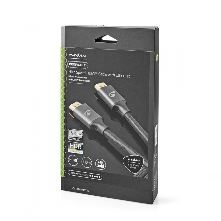 Nedis High Speed HDMI ™ Kaapeli Ethernet | HDMI™ liitin | HDMI™ liitin | 4K@60Hz | ARC | 18 Gbps | 1.00 m | Pyöreä | Puuvilla | Gun Metal Harmaa | Laatikko kannella ja ikkunalla Nedis High Speed HDMI ™ Kaapeli Ethernet | HDMI™ liitin | HDMI™ liitin | 4K@60Hz | ARC | 18 Gbps | 1.00 m | Pyöreä | Puuvilla | Gun Metal Harmaa | Laatikko kannella ja ikkunalla