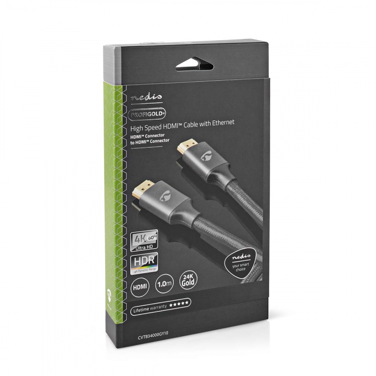 Nedis High Speed HDMI ™ Kaapeli Ethernet | HDMI™ liitin | HDMI™ liitin | 4K@60Hz | ARC | 18 Gbps | 1.00 m | Pyöreä | Puuvilla | Gun Metal Harmaa | Laatikko kannella ja ikkunalla Nedis High Speed HDMI ™ Kaapeli Ethernet | HDMI™ liitin | HDMI™ liitin | 4K@60Hz | ARC | 18 Gbps | 1.00 m | Pyöreä | Puuvilla | Gun Metal Harmaa | Laatikko kannella ja ikkunalla