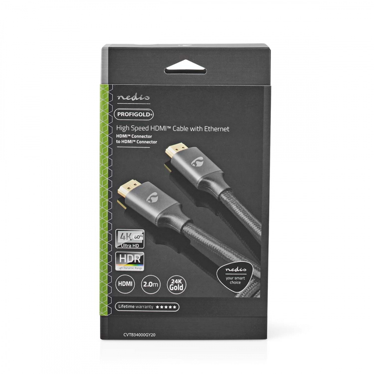 Nedis High Speed HDMI ™ Kaapeli Ethernet | HDMI™ liitin | HDMI™ liitin | 4K@60Hz | ARC | 18 Gbps | 2.00 m | Pyöreä | Puuvilla | Gun Metal Harmaa | Laatikko kannella ja ikkunalla Nedis High Speed HDMI ™ Kaapeli Ethernet | HDMI™ liitin | HDMI™ liitin | 4K@60Hz | ARC | 18 Gbps | 2.00 m | Pyöreä | Puuvilla | Gun Metal Harmaa | Laatikko kannella ja ikkunalla