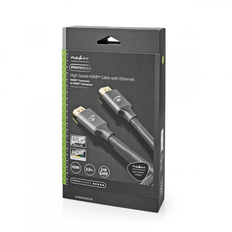 Nedis High Speed ​​HDMI ™ Kaapeli Ethernet | HDMI™ liitin | HDMI™ liitin | 4K@60Hz | ARC | 18 Gbps | 3.00 m | Pyöreä | Puuvilla | Gun Metal Harmaa | Laatikko kannella ja ikkunalla