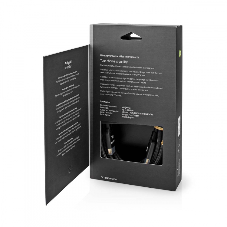 Nedis High Speed ​​HDMI ™ Kaapeli Ethernet | HDMI™ liitin | HDMI™ liitin | 4K@60Hz | ARC | 18 Gbps | 3.00 m | Pyöreä | Puuvilla | Gun Metal Harmaa | Laatikko kannella ja ikkunalla