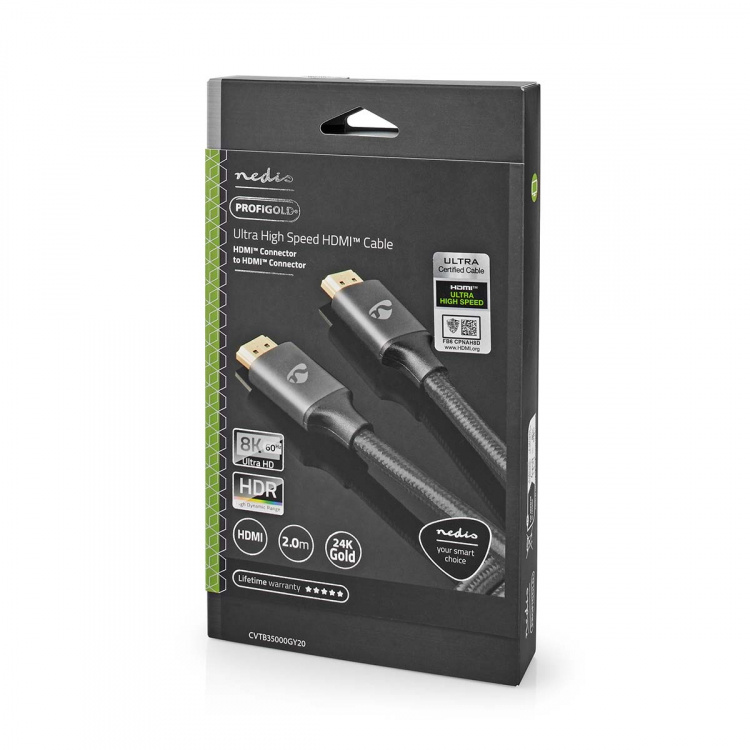 Nedis Ultra High Speed HDMI ™ -kaapeli | HDMI™ liitin | HDMI™ liitin | 8K@60Hz | 48 Gbps | 2.00 m | Pyöreä | 6.3 mm | Gun Metal Harmaa | Laatikko kannella ja ikkunalla Nedis Ultra High Speed HDMI ™ -kaapeli | HDMI™ liitin | HDMI™ liitin | 8K@60Hz | 48 Gbps | 2.00 m | Pyöreä | 6.3 mm | Gun Metal Harmaa | Laatikko kannella ja ikkunalla