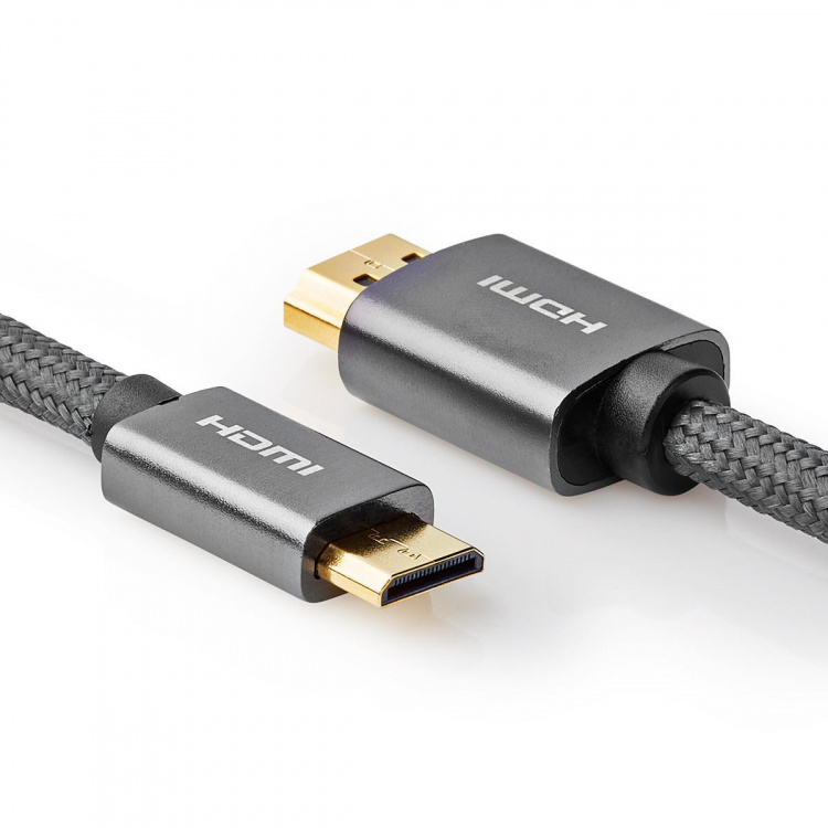 Nedis High Speed ​​HDMI ™ Kaapeli Ethernet | HDMI™ liitin | HDMI™ Mini | 4K@60Hz | 18 Gbps | 2.00 m | Pyöreä | Puuvilla | Antrasiitti / Gun Metal Harmaa | Laatikko kannella ja ikkunalla