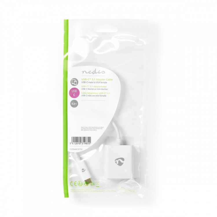 Nedis USB-C™ Sovitin | USB 3.2 Gen 1 | USB-C™ Uros | VGA Naaras | 1080p | 5 Gbps | 0.20 m | Pyöreä | Niklattu | PVC | Valkoinen | Muovipussi Nedis USB-C™ Sovitin | USB 3.2 Gen 1 | USB-C™ Uros | VGA Naaras | 1080p | 5 Gbps | 0.20 m | Pyöreä | Niklattu | PVC | Valkoinen | Muovipussi