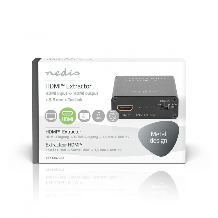 Nedis HDMI™ Erotin | HDMI™ Input | TosLink Female / 1x 3.5 mm / 1x HDMI™ Output | Maksimi kuvantarkkuus: 4K@60Hz | 18 Gbps | Metalli | Antrasiitti | Pakkaus Nedis HDMI™ Erotin | HDMI™ Input | TosLink Female / 1x 3.5 mm / 1x HDMI™ Output | Maksimi kuvantarkkuus: 4K@60Hz | 18 Gbps | Metalli | Antrasiitti | Pakkaus