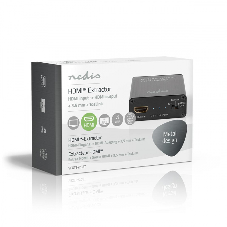 Nedis HDMI™ Erotin | HDMI™ Input | TosLink Female / 1x 3.5 mm / 1x HDMI™ Output | Maksimi kuvantarkkuus: 4K@60Hz | 18 Gbps | Metalli | Antrasiitti | Pakkaus Nedis HDMI™ Erotin | HDMI™ Input | TosLink Female / 1x 3.5 mm / 1x HDMI™ Output | Maksimi kuvantarkkuus: 4K@60Hz | 18 Gbps | Metalli | Antrasiitti | Pakkaus