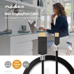 Nedis Mini DisplayPort kaapeli | DisplayPort 1.4 | Mini DisplayPort Uros | HDMI™ liitin | 48 Gbps | Kullattu | 2.00 m | Pyöreä | PVC | Antrasiitti | Muovipussi