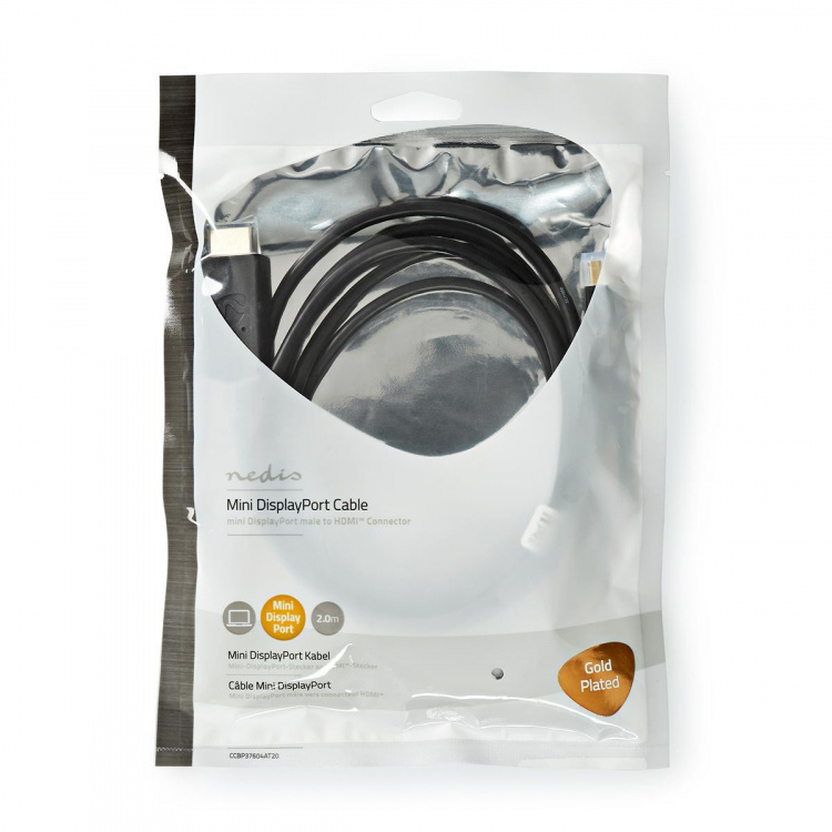 Nedis Mini DisplayPort kaapeli | DisplayPort 1.4 | Mini DisplayPort Uros | HDMI™ liitin | 48 Gbps | Kullattu | 2.00 m | Pyöreä | PVC | Antrasiitti | Muovipussi