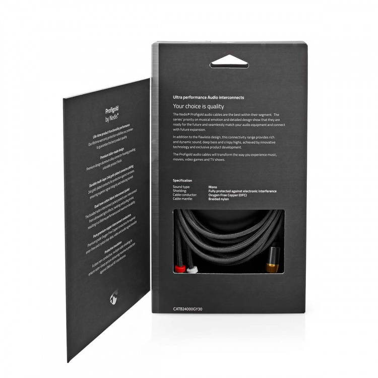 Nedis Subwoofer Kaapeli | RCA Uros | 2x RCA uros | Kullattu | 3.00 m | Pyöreä | 4.5 mm | Gun Metal Harmaa / Harmaa | Laatikko kannella ja ikkunalla
