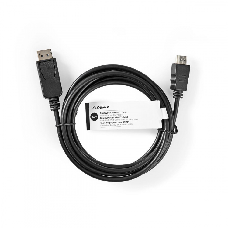 Nedis DisplayPort kaapeli | DisplayPort uros | HDMI™ uros | 4K@30Hz | Niklattu | 2.00 m | Pyöreä | PVC | Musta | Panta