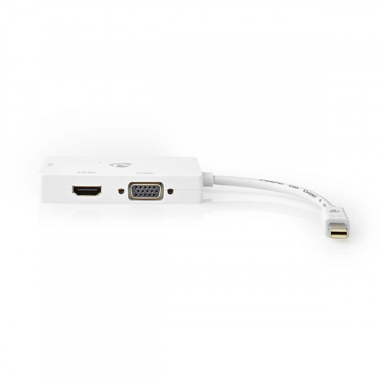 Nedis DisplayPort-sovitin | Mini DisplayPort Uros | DVI-D 24+1-Pin Naaras / HDMI™ Ulostulo / VGA Naaras | 4K@60Hz | Niklattu | Vaihdettava | 0.20 m | Pyöreä | ABS | ABS-Muovi | Valkoinen | Laatikko Nedis DisplayPort-sovitin | Mini DisplayPort Uros | DVI-D 24+1-Pin Naaras / HDMI™ Ulostulo / VGA Naaras | 4K@60Hz | Niklattu | Vaihdettava | 0.20 m | Pyöreä | ABS | ABS-Muovi | Valkoinen | Laatikko