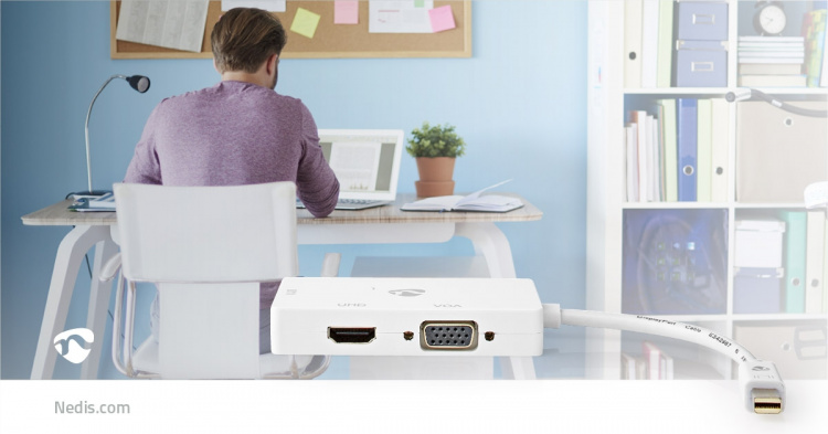 Nedis DisplayPort-sovitin | Mini DisplayPort Uros | DVI-D 24+1-Pin Naaras / HDMI™ Ulostulo / VGA Naaras | 4K@60Hz | Niklattu | Vaihdettava | 0.20 m | Pyöreä | ABS | ABS-Muovi | Valkoinen | Laatikko Nedis DisplayPort-sovitin | Mini DisplayPort Uros | DVI-D 24+1-Pin Naaras / HDMI™ Ulostulo / VGA Naaras | 4K@60Hz | Niklattu | Vaihdettava | 0.20 m | Pyöreä | ABS | ABS-Muovi | Valkoinen | Laatikko