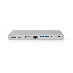 Nedis USB Telakointiasema | USB 3.2 Gen 1 | USB-C™ Uros | DisplayPort Naaras / HDMI™ Ulostulo / RJ45 Naaras / VGA Naaras / 2x 3.5 mm naaras / 2x USB-C™ / 4x USB-A | 0.20 m | Pyöreä | Niklattu | Nailon / Punottu | Valkoinen | Ikkunallinen laatikko ja koukk