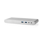 Nedis USB Telakointiasema | USB 3.2 Gen 1 | USB-C™ Uros | DisplayPort Naaras / HDMI™ Ulostulo / RJ45 Naaras / VGA Naaras / 2x 3.5 mm naaras / 2x USB-C™ / 4x USB-A | 0.20 m | Pyöreä | Niklattu | Nailon / Punottu | Valkoinen | Ikkunallinen laatikko ja koukk
