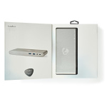 Nedis USB Telakointiasema | USB 3.2 Gen 1 | USB-C™ Uros | DisplayPort Naaras / HDMI™ Ulostulo / RJ45 Naaras / VGA Naaras / 2x 3.5 mm naaras / 2x USB-C™ / 4x USB-A | 0.20 m | Pyöreä | Niklattu | Nailon / Punottu | Valkoinen | Ikkunallinen laatikko ja koukk