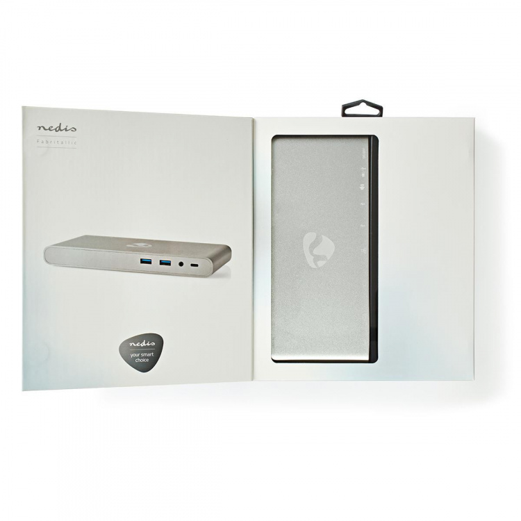 Nedis USB Telakointiasema | USB 3.2 Gen 1 | USB-C™ Uros | DisplayPort Naaras / HDMI™ Ulostulo / RJ45 Naaras / VGA Naaras / 2x 3.5 mm naaras / 2x USB-C™ / 4x USB-A | 0.20 m | Pyöreä | Niklattu | Nailon / Punottu | Valkoinen | Ikkunallinen laatikko ja koukk