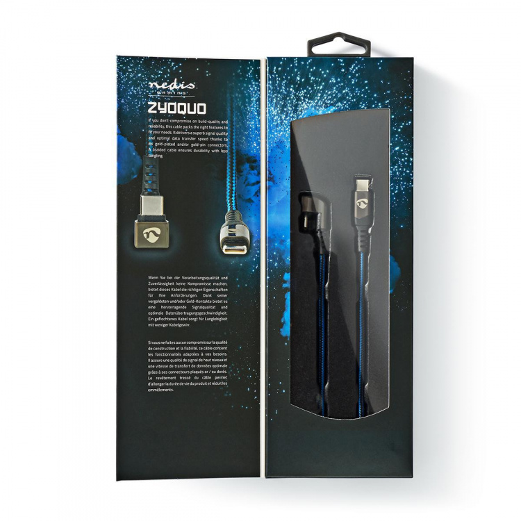 Nedis USB kaapeli | USB 2.0 | USB-C™ Uros | USB-C™ Uros | 480 Mbps | Kullattu | 1.00 m | Pyöreä | Nailon / Punottu | Musta / Sininen | Laatikko kannella ja ikkunalla Nedis USB kaapeli | USB 2.0 | USB-C™ Uros | USB-C™ Uros | 480 Mbps | Kullattu | 1.00 m | Pyöreä | Nailon / Punottu | Musta / Sininen | Laatikko kannella ja ikkunalla