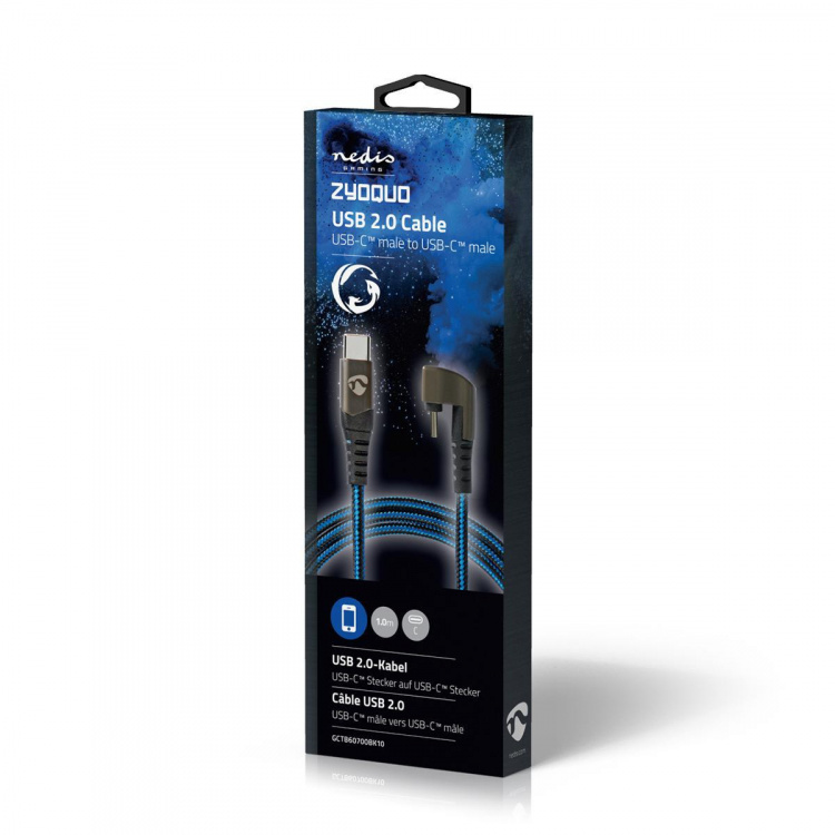 Nedis USB kaapeli | USB 2.0 | USB-C™ Uros | USB-C™ Uros | 480 Mbps | Kullattu | 1.00 m | Pyöreä | Nailon / Punottu | Musta / Sininen | Laatikko kannella ja ikkunalla Nedis USB kaapeli | USB 2.0 | USB-C™ Uros | USB-C™ Uros | 480 Mbps | Kullattu | 1.00 m | Pyöreä | Nailon / Punottu | Musta / Sininen | Laatikko kannella ja ikkunalla