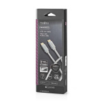 Nedis USB kaapeli | USB 2.0 | USB-C™ Uros | USB-C™ Uros | 100 W | 480 Mbps | Kullattu | 2.00 m | Pyöreä | Nailon / Punottu | Hopea | Laatikko kannella ja ikkunalla