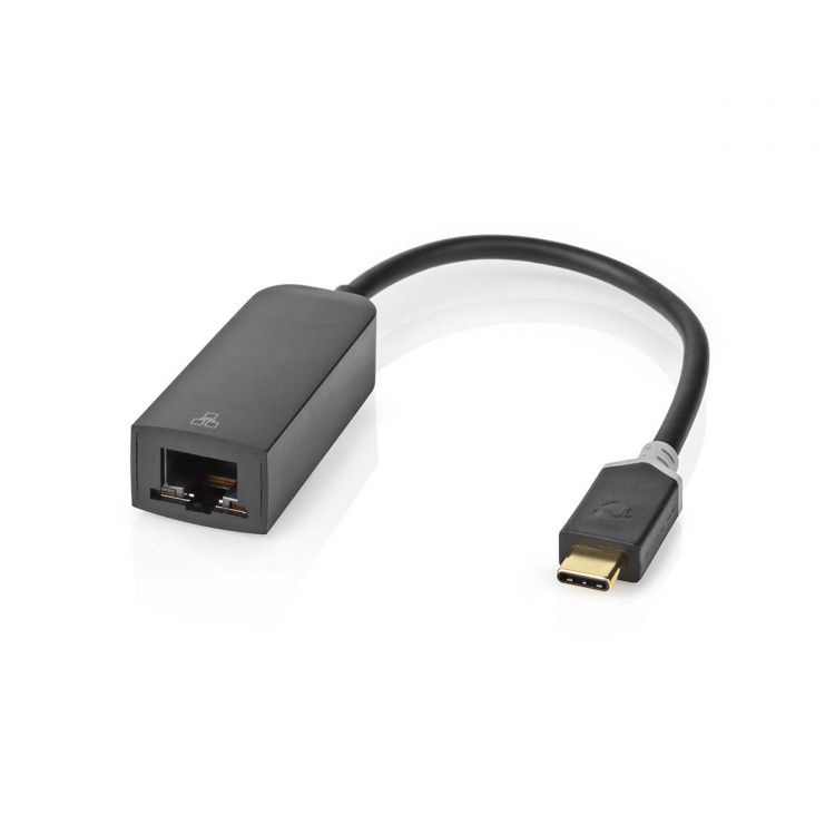 Nedis USB-verkkosovitin | USB 3.2 Gen 1 | 1000 Mbps | USB-C™ Uros | RJ45 Naaras | 0.20 m | Pyöreä | Kullattu | Tinattu Kupari | Antrasiitti | Laatikko