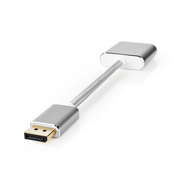 Nedis DisplayPort kaapeli | DisplayPort uros | DVI-D 24+1-Pin Naaras | 1080p | Kullattu | 0.20 m | Pyöreä | Punottu | Hopea | Laatikko kannella ja ikkunalla