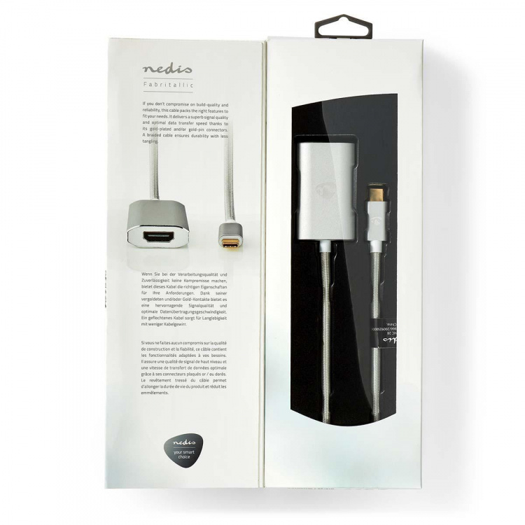 Nedis USB-C™ Sovitin | USB 3.2 Gen 1 | USB-C™ Uros | HDMI™ Ulostulo | 4K@60Hz | Power delivery | 2.00 m | Pyöreä | Kullattu | Nailon / Punottu | Hopea | Laatikko kannella ja ikkunalla