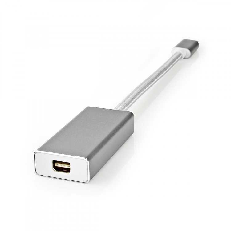 Nedis USB-C™ Sovitin | USB 3.2 Gen 1 | USB-C™ Uros | Mini DisplayPort Naaras | 0.20 m | Pyöreä | Kullattu | Nailon / Punottu | Hopea | Laatikko kannella ja ikkunalla