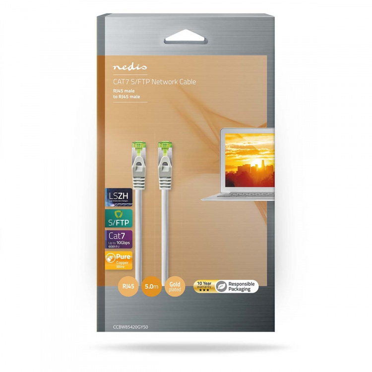 Nedis CAT7 verkkokaapeli | S/FTP | RJ45 uros | RJ45 uros | 5.00 m | Snagless | Pyöreä | LSZH | Harmaa | Laatikko Nedis CAT7 verkkokaapeli | S/FTP | RJ45 uros | RJ45 uros | 5.00 m | Snagless | Pyöreä | LSZH | Harmaa | Laatikko