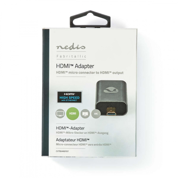 Nedis HDMI™ -sovitin | HDMI™ Micro / HDMI™ uros | HDMI™ Ulostulo | Kullattu | Suora | Alumiini | Gun Metal Harmaa | 1 kpl | Laatikko kannella ja ikkunalla Nedis HDMI™ -sovitin | HDMI™ Micro / HDMI™ uros | HDMI™ Ulostulo | Kullattu | Suora | Alumiini | Gun Metal Harmaa | 1 kpl | Laatikko kannella ja ikkunalla
