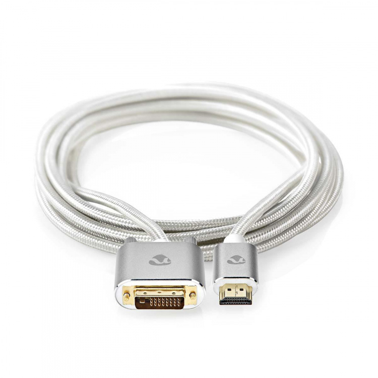 Nedis HDMI™ -kaapeli | HDMI™ liitin | DVI-D 24+1-Pin Uros | 2560x1600 | Kullattu | 2.00 m | Suora | Punottu | Hopea | Laatikko kannella ja ikkunalla