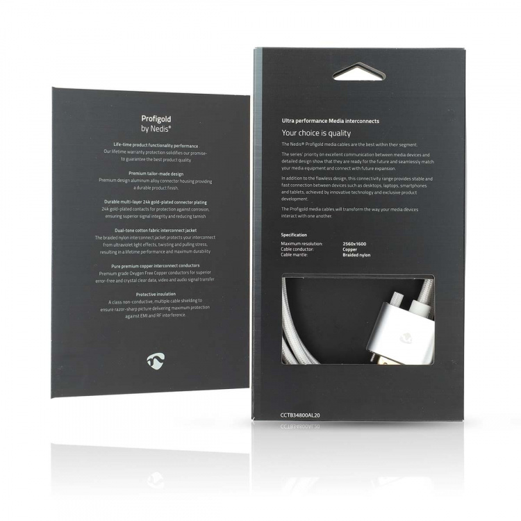 Nedis HDMI™ -kaapeli | HDMI™ liitin | DVI-D 24+1-Pin Uros | 2560x1600 | Kullattu | 2.00 m | Suora | Punottu | Hopea | Laatikko kannella ja ikkunalla