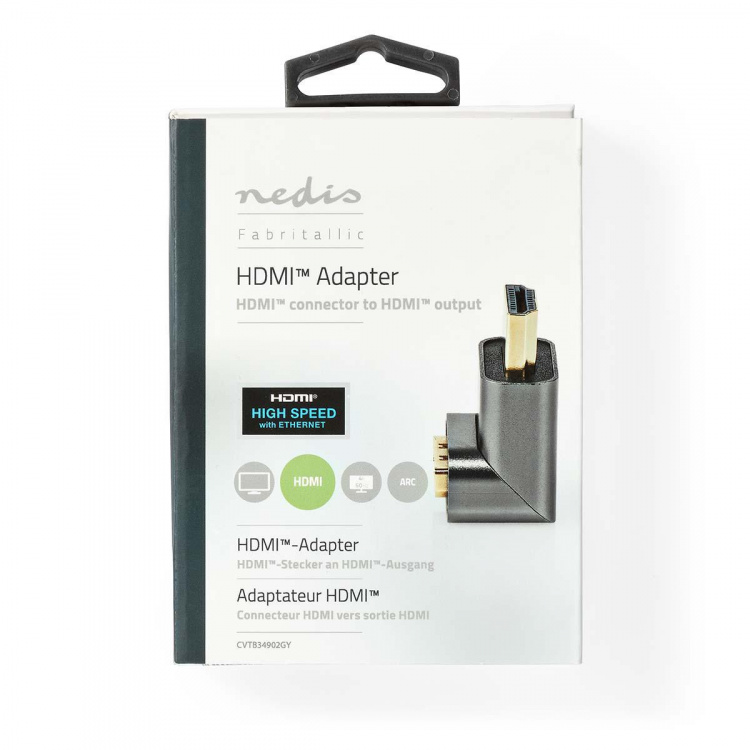 Nedis HDMI™ -sovitin | HDMI™ liitin / HDMI™ uros | HDMI™ Ulostulo | Kullattu | Kulma, 270 ° | Alumiini | Gun Metal Harmaa | 1 kpl | Laatikko kannella ja ikkunalla Nedis HDMI™ -sovitin | HDMI™ liitin / HDMI™ uros | HDMI™ Ulostulo | Kullattu | Kulma, 270 ° | Alumiini | Gun Metal Harmaa | 1 kpl | Laatikko kannella ja ikkunalla