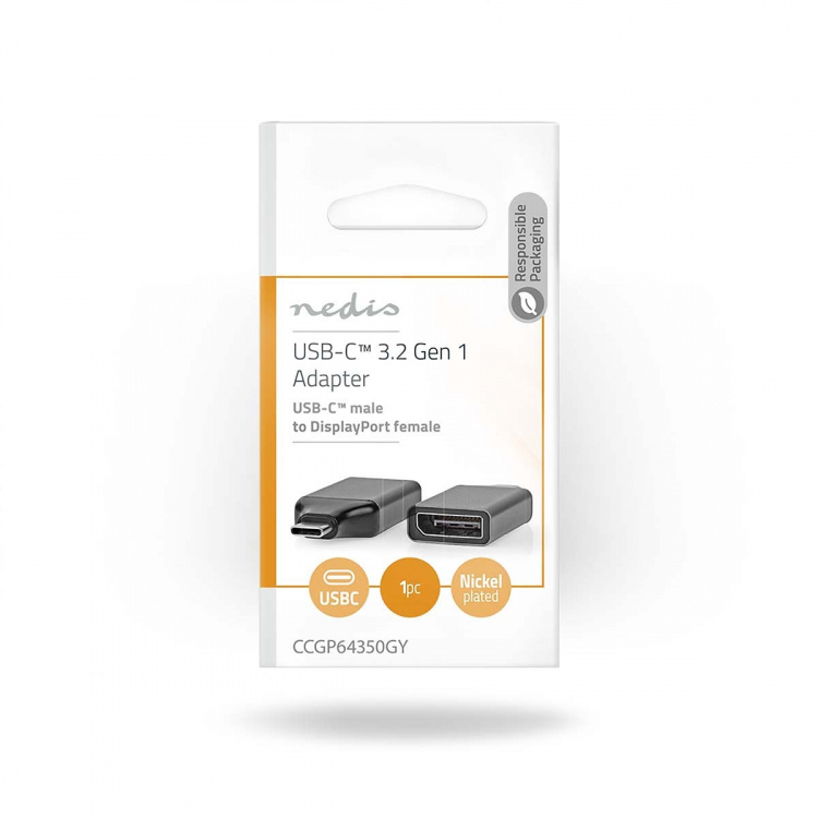 Nedis USB-C™ Sovitin | USB 3.2 Gen 1 | USB-C™ Uros | DisplayPort Naaras | 4K@60Hz | Pyöreä | Niklattu | Harmaa / Musta | Kirjekuori Nedis USB-C™ Sovitin | USB 3.2 Gen 1 | USB-C™ Uros | DisplayPort Naaras | 4K@60Hz | Pyöreä | Niklattu | Harmaa / Musta | Kirjekuori