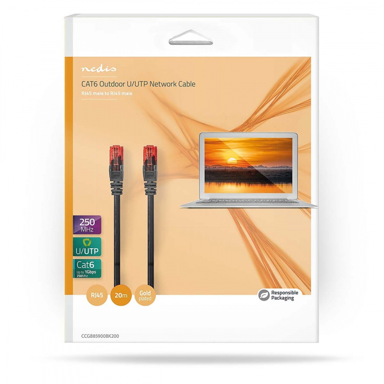 Nedis CAT6 Verkkokaapeli | RJ45 uros | RJ45 uros | U/UTP | 20.0 m | Ulkokäyttöön | Pyöreä | PVC | Musta | Laatikko