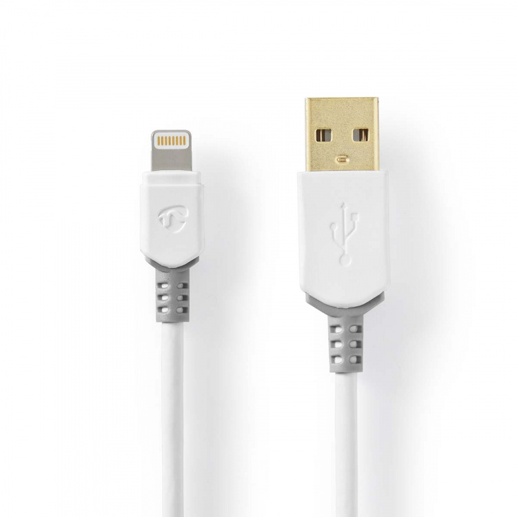 Nedis Lightning Kaapeli | USB 2.0 | Apple Lightning 8-Pin | USB-A Uros | 480 Mbps | Kullattu | 3.00 m | Pyöreä | PVC | Harmaa / Valkoinen | Laatikko