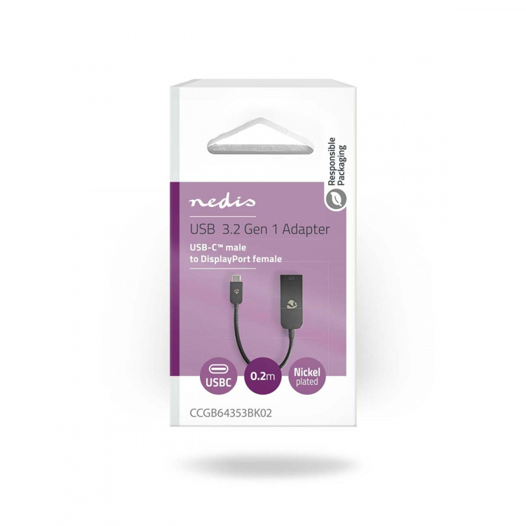 Nedis USB-C™ Sovitin | USB 3.2 Gen 1 | USB-C™ Uros | DisplayPort Naaras | 8K@30Hz | 0.20 m | Pyöreä | Niklattu | PVC | Musta | Laatikko Nedis USB-C™ Sovitin | USB 3.2 Gen 1 | USB-C™ Uros | DisplayPort Naaras | 8K@30Hz | 0.20 m | Pyöreä | Niklattu | PVC | Musta | Laatikko