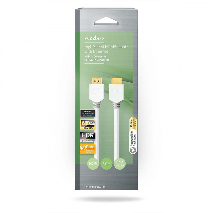 Nedis High Speed HDMI ™ Kaapeli Ethernet | HDMI™ liitin | HDMI™ liitin | 4K@60Hz | ARC | 18 Gbps | 3.00 m | Pyöreä | PVC | Valkoinen | Laatikko Nedis High Speed HDMI ™ Kaapeli Ethernet | HDMI™ liitin | HDMI™ liitin | 4K@60Hz | ARC | 18 Gbps | 3.00 m | Pyöreä | PVC | Valkoinen | Laatikko