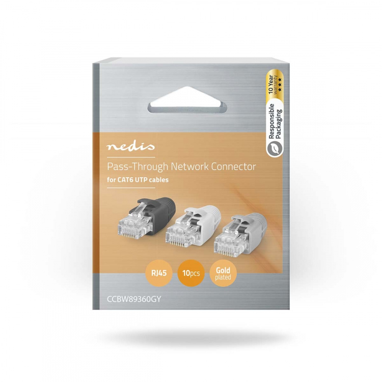 Nedis RJ45-liitin | RJ45 Pass Through | Kiinteä/juosteinen UTP CAT6 | Suora | Kullattu | 10 kpl | Polycarbonate | Harmaa / Musta / Valkoinen | Laatikko