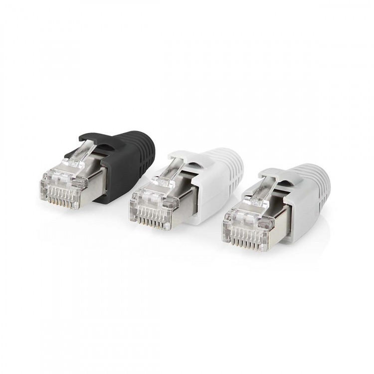 Nedis RJ45-liitin | RJ45 Pass Through | Kiinteä/juosteinen FTP CAT6a | Suora | Kullattu | 10 kpl | Polycarbonate | Harmaa / Musta / Valkoinen | Laatikko Nedis RJ45-liitin | RJ45 Pass Through | Kiinteä/juosteinen FTP CAT6a | Suora | Kullattu | 10 kpl | Polycarbonate | Harmaa / Musta / Valkoinen | Laatikko