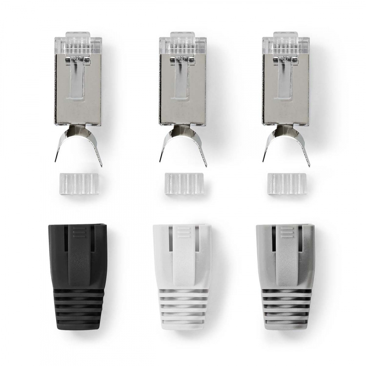 Nedis RJ45-liitin | RJ45 Pass Through | Kiinteä/juosteinen FTP CAT7 | Suora | Kullattu | 10 kpl | Polycarbonate | Harmaa / Musta / Valkoinen | Laatikko Nedis RJ45-liitin | RJ45 Pass Through | Kiinteä/juosteinen FTP CAT7 | Suora | Kullattu | 10 kpl | Polycarbonate | Harmaa / Musta / Valkoinen | Laatikko