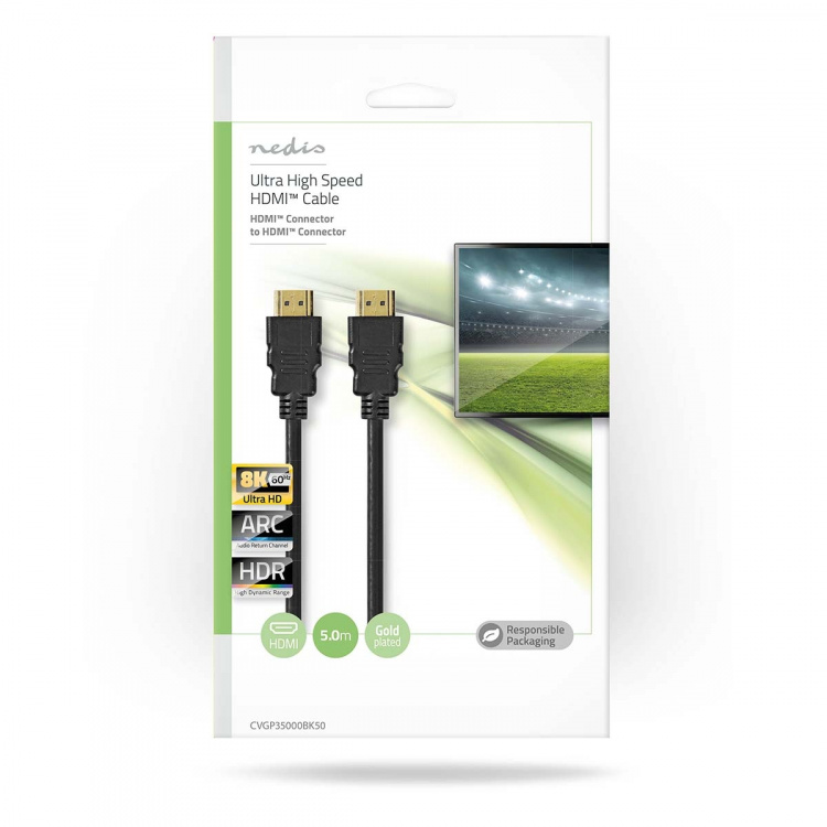 Nedis Ultra High Speed ​​HDMI ™ -kaapeli | HDMI™ liitin | HDMI™ liitin | 8K@60Hz | 48 Gbps | 5.00 m | Pyöreä | 6.7 mm | Musta | Kirjekuori