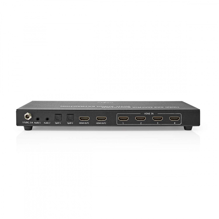 Nedis HDMI ™ Matriisi | 4x 2-Väylää port(s) | 4x HDMI™ Input | 2x 3.5 mm / 2x HDMI™ Output / 2x TosLink | 4K@60Hz | 18 Gbps | Kauko-ohjattu | Metalli | Antrasiitti Nedis HDMI ™ Matriisi | 4x 2-Väylää port(s) | 4x HDMI™ Input | 2x 3.5 mm / 2x HDMI™ Output / 2x TosLink | 4K@60Hz | 18 Gbps | Kauko-ohjattu | Metalli | Antrasiitti