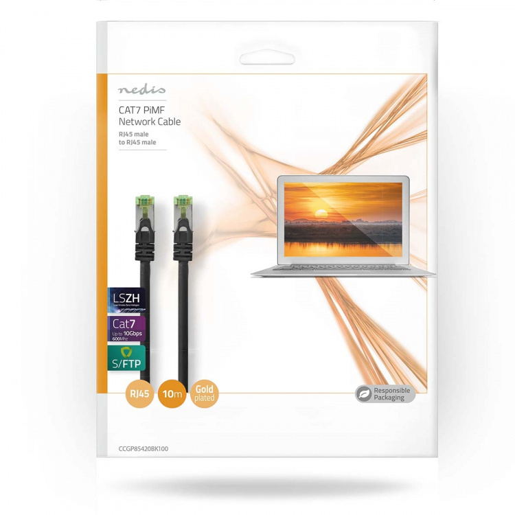 Nedis CAT7 verkkokaapeli | S/FTP | RJ45 uros | RJ45 uros | 10.0 m | Snagless | Pyöreä | LSZH | Musta | Kirjekuori Nedis CAT7 verkkokaapeli | S/FTP | RJ45 uros | RJ45 uros | 10.0 m | Snagless | Pyöreä | LSZH | Musta | Kirjekuori
