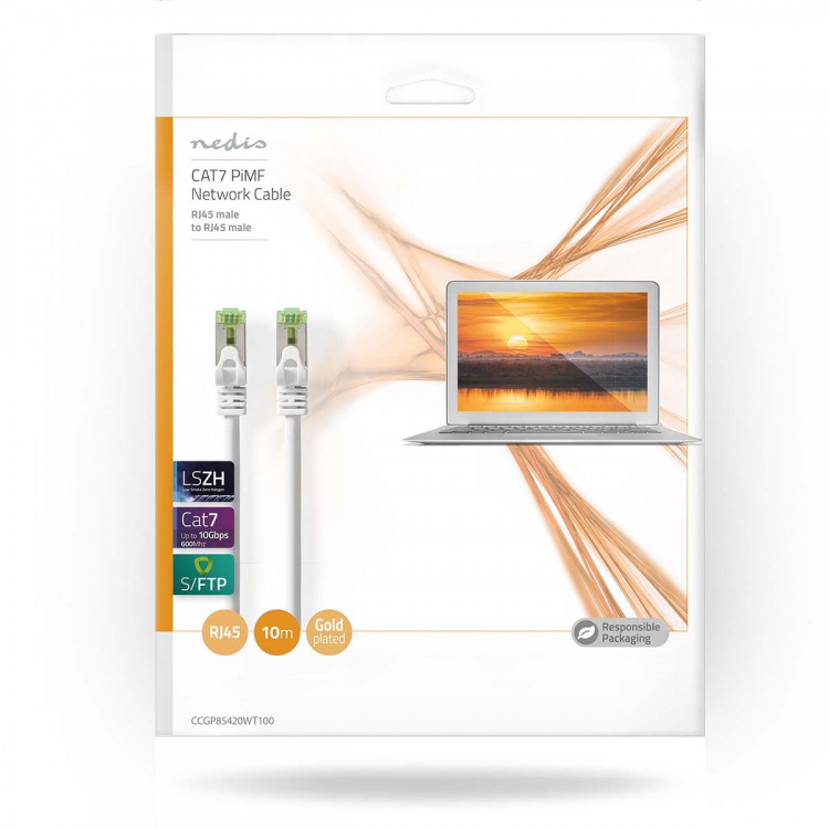 Nedis CAT7 verkkokaapeli | S/FTP | RJ45 uros | RJ45 uros | 10.0 m | Snagless | Pyöreä | LSZH | Valkoinen | Kirjekuori Nedis CAT7 verkkokaapeli | S/FTP | RJ45 uros | RJ45 uros | 10.0 m | Snagless | Pyöreä | LSZH | Valkoinen | Kirjekuori